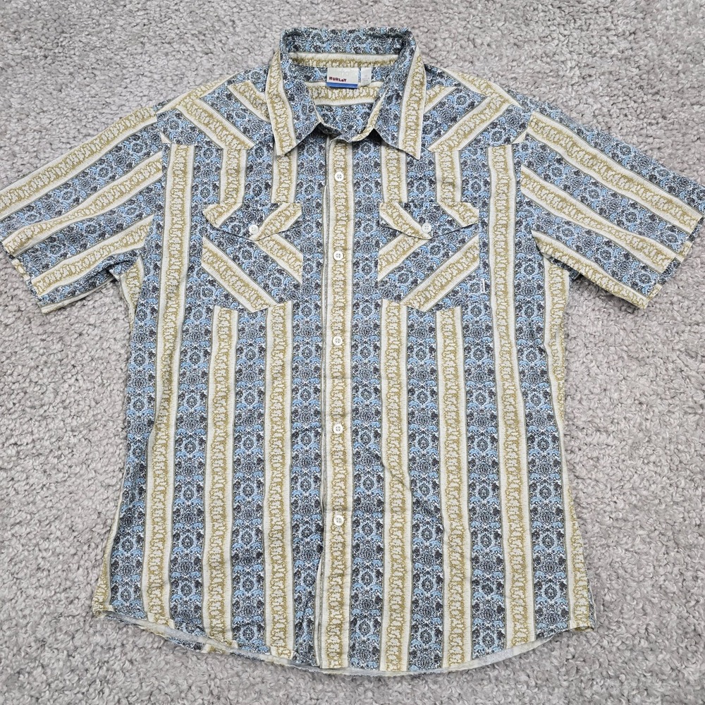 Hurley Mens Blue Brown Pattern Button Up Shirt Size M Surfer Y2K Skater